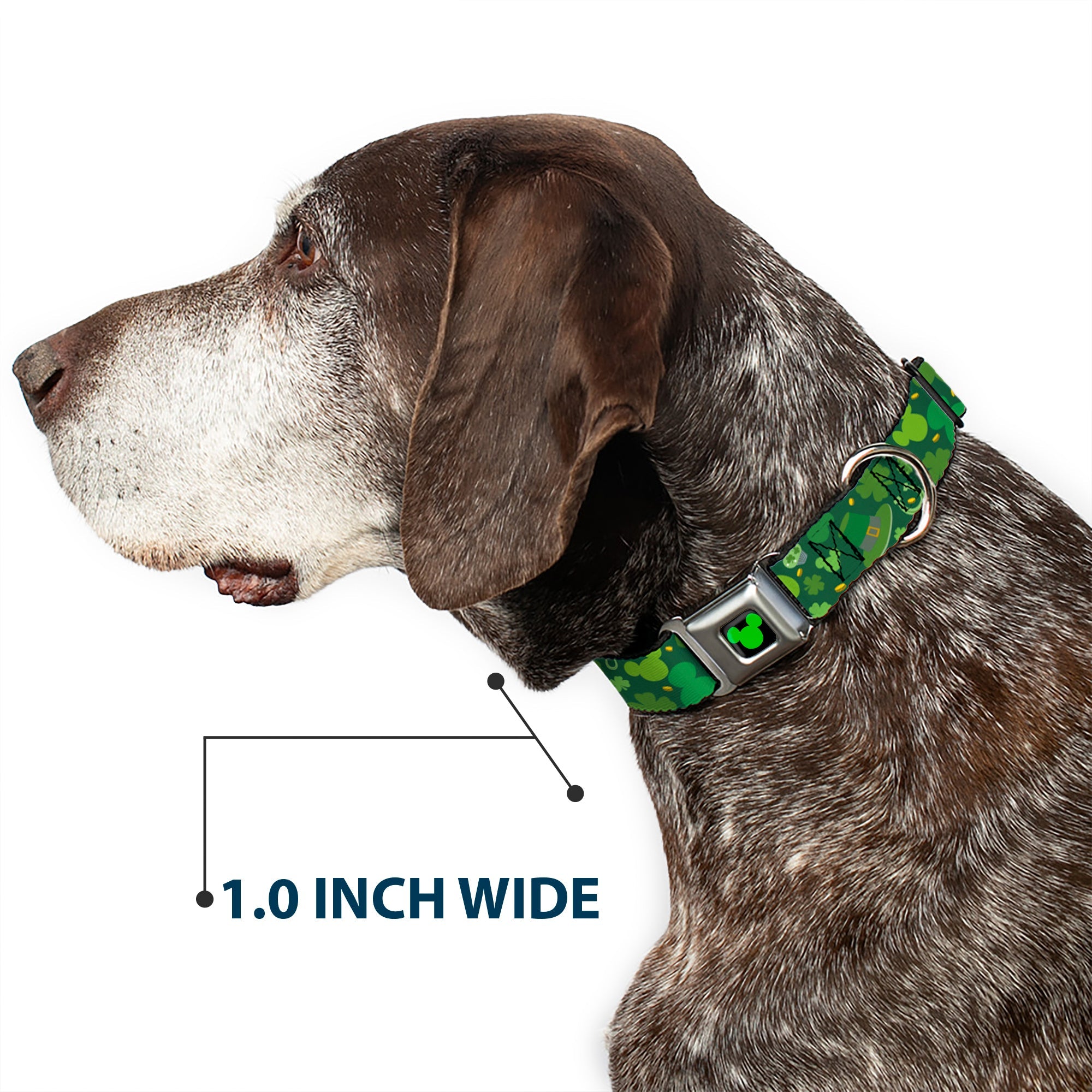 Mickey Silhouette Full Color Black Green Seatbelt Buckle Collar - St. Patrick's Day Mickey Collage Greens