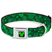 Mickey Silhouette Full Color Black Green Seatbelt Buckle Collar - St. Patrick's Day Mickey Collage Greens