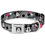 Mickey Mouse Expression3 Full Color Black Seatbelt Buckle Collar - Mickey & Minnie Peek-a-Boo Expressions Swirl Black/White