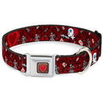 Queen's Heart Full Color Reds Gold Seatbelt Buckle Collar - Queen of Hearts Poses/Hearts/Cards Reds/Black