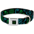 Load image into Gallery viewer, Monsters Eye Full Color Black/Neon Green Seatbelt Buckle Collar - Monsters Inc. Sully & Mike Poses/GRRRRR! Black/Turquoise/Green
