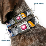 Princess Gem Heart Full Color Black/Pink Seatbelt Buckle Collar - Princess Pose/Princess & Prince Scene Grays/Multi Color