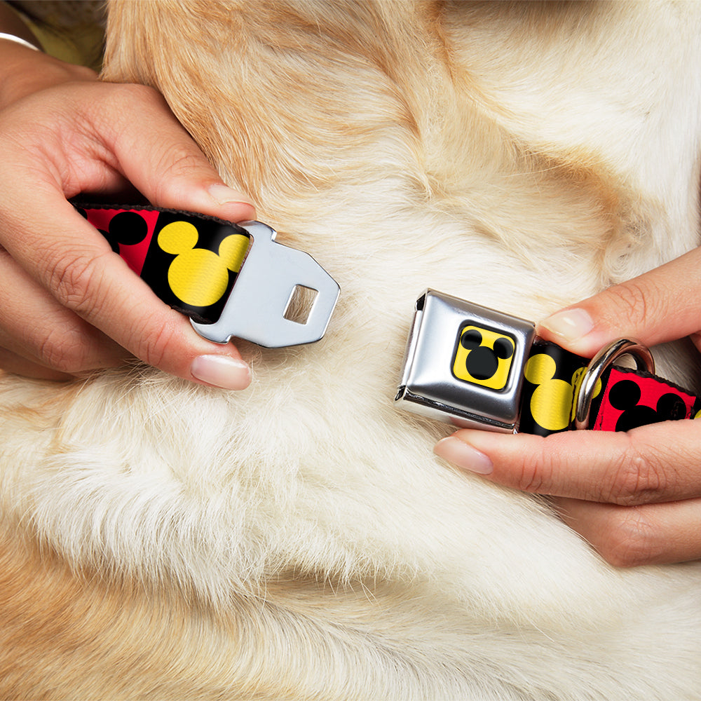 Mickey Mouse Ears Full Color Yellow/Black Seatbelt Buckle Collar - Mickey Mouse Ears Icon Blocks Red/Black/Yellow