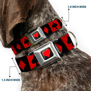 Alice in Wonderland Heart Full Color Black/Red Seatbelt Buckle Collar - Alice in Wonderland Card Suits Red/Black