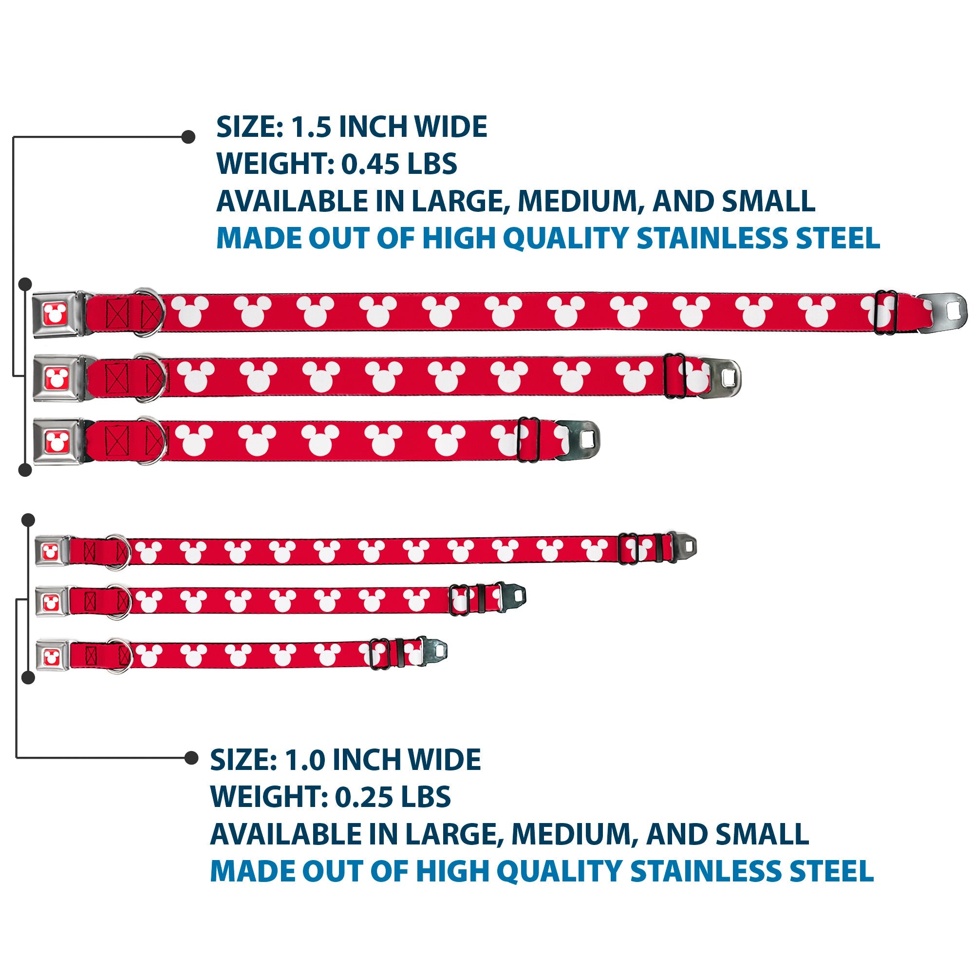 Mickey Mouse Ears Icon Full Color Red/White Seatbelt Buckle Collar - Mickey Mouse Ears Icon Red/White