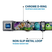 Monsters University Logo Full Color Blue/White Seatbelt Buckle Collar - Monsters University Character Lineup Gray