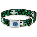 Load image into Gallery viewer, Monsters University Logo Full Color Blue White Seatbelt Buckle Collar - Mike Poses/Eyeballs Black/Greens
