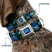 Monsters University Logo Full Color Blue White Seatbelt Buckle Collar - Sulley Scare Pose/Dots Blues/White