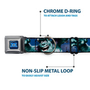 Monsters University Logo Full Color Blue White Seatbelt Buckle Collar - Sulley Scare Pose/Dots Blues/White
