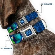 Monsters University Logo Full Color Blue White Seatbelt Buckle Collar - Monsters University Sulley & Mike Poses/Checkers Blue