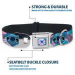 Lilo & Stitch Flower Full Color Blues/Pink Seatbelt Buckle Collar - Lilo & Stitch Stitch Flip Expressions Close-Up Blues/Pinks