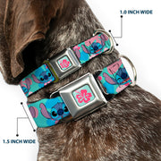 Lilo & Stitch Flower Full Color Blue/Pink Seatbelt Buckle Collar - Lilo & Stitch Stitch Expressions and Tropical Flowers Blues/Pinks