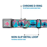 Lilo & Stitch Flower Full Color Blue/Pink Seatbelt Buckle Collar - Lilo & Stitch Stitch Expressions and Tropical Flowers Blues/Pinks