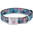 Load image into Gallery viewer, Lilo & Stitch Flower Full Color Blue/Pink Seatbelt Buckle Collar - Lilo & Stitch Stitch Expressions and Tropical Flowers Blues/Pinks
