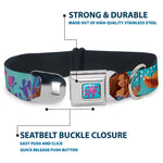 The Little Mermaid Sea Flower Full Color Blue/Purple Seatbelt Buckle Collar - The Little Mermaid Live Action Ariel Under the Sea Poses Blues
