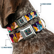 Princess Jewels Full Color Black Multi Color Seatbelt Buckle Collar - Disney Princess Poses/Castle Silhouettes Purples/Multi Color