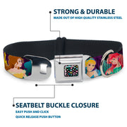 Princess Jewels Full Color Black Multi Color Seatbelt Buckle Collar - Disney Princess Poses/Castle Silhouettes Purples/Multi Color