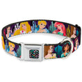 Load image into Gallery viewer, Princess Jewels Full Color Black Multi Color Seatbelt Buckle Collar - Disney Princess Poses/Castle Silhouettes Purples/Multi Color
