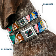 Princess Jewels Full Color Black/Multi Color Seatbelt Buckle Collar - Disney Princess Poses/Castle Blocks