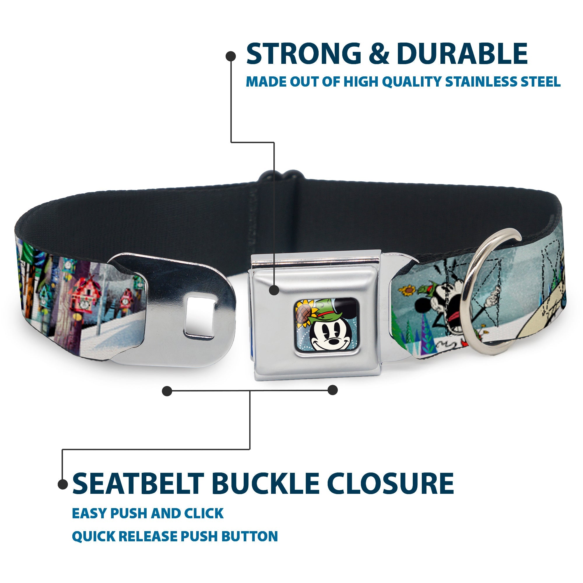 Yodelberg Mickey Full Color Seatbelt Buckle Collar - Mickey & Minnie Yodelberg Scenes
