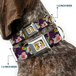 Rapunzel Sketch Full Color Seatbelt Buckle Collar - Rapunzel Poses/Floral Collage Sketch Purple