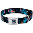 Load image into Gallery viewer, Stitch Smiling CLOSE-UP Full Color Black Seatbelt Buckle Collar - Stitch Snacking Poses Black/Blue
