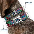 Load image into Gallery viewer, Stitch Smiling CLOSE-UP Full Color Black Seatbelt Buckle Collar - Stitch 6-Expressions Tropical Flora Burgundy Reds/Greens
