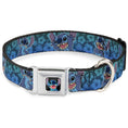 Load image into Gallery viewer, Stitch Smiling CLOSE-UP Full Color Black Seatbelt Buckle Collar - Stitch Expressions/Hibiscus Collage Green-Blue Fade
