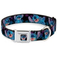Load image into Gallery viewer, Stitch Smiling CLOSE-UP Full Color Seatbelt Buckle Collar - Stitch 2-Expressions/2-Poses Tropical Flora Black/Purple-Blue Fade
