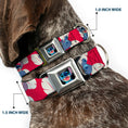 Load image into Gallery viewer, Stitch Smiling Full Color CLOSE-UP Seatbelt Buckle Collar - Lilo & Stitch Stitch 4-Poses/Lilo Dress Leaves Red/Ivory
