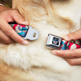 Load image into Gallery viewer, Stitch Smiling Full Color CLOSE-UP Seatbelt Buckle Collar - Lilo & Stitch Stitch 4-Poses/Lilo Dress Leaves Red/Ivory
