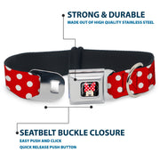 Minnie Mouse w Bow CLOSE-UP Full Color Black Red White Seatbelt Buckle Collar - Minnie Mouse Polka Dots Red/White