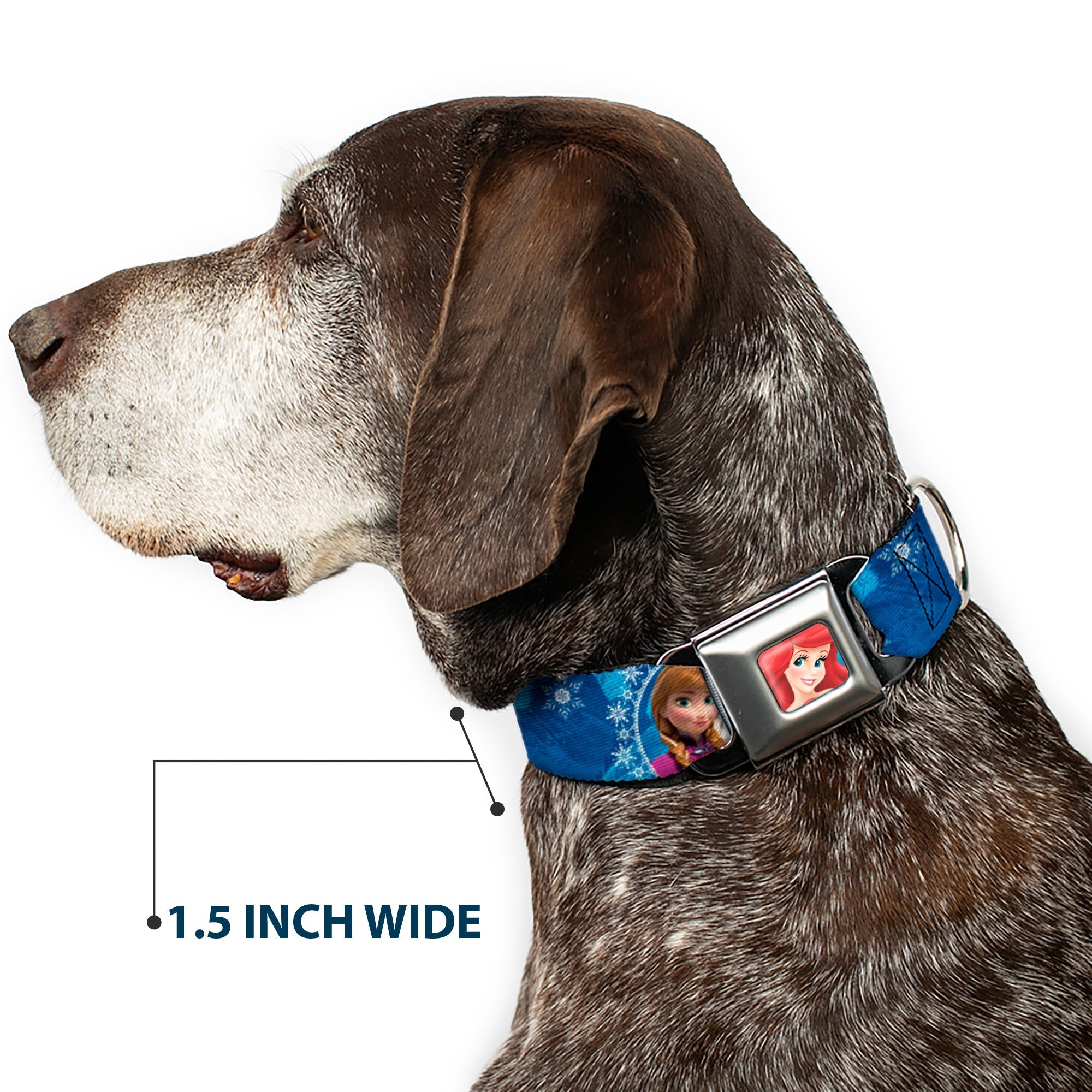 Frozen Elsa the Snow Queen Pose Snowflakes Full Color Blue White Seatbelt Buckle Collar - Anna & Elsa Poses/Castle & Mountains Blues