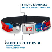 Ariel Face3 Full Color Blue Seatbelt Buckle Collar - Ariel Vivid Underwater Sparkle Poses/Castle