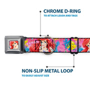 Ariel Face4 Full Color Pink Blue Seatbelt Buckle Collar - Ariel/Flounder/Fish Trio Poses Pinks