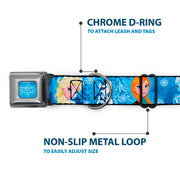 FROZEN Logo Full Color Blues Seatbelt Buckle Collar - Frozen Character Poses Blues