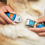 FROZEN Logo Full Color Blues Seatbelt Buckle Collar - Frozen Character Poses Blues