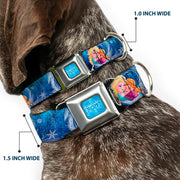 FROZEN Logo Full Color Blues Seatbelt Buckle Collar - Frozen Elsa the Snow Queen Poses/Snowflakes