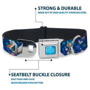 FROZEN Logo Full Color Blues Seatbelt Buckle Collar - Frozen Olaf Poses/Snowflakes Blues