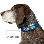 FROZEN Logo Full Color Blues Seatbelt Buckle Collar - Frozen Olaf Poses/Snowflakes Blues