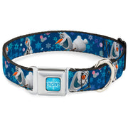 FROZEN Logo Full Color Blues Seatbelt Buckle Collar - Frozen Olaf Poses/Snowflakes Blues