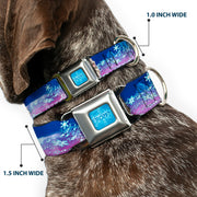 FROZEN Logo Full Color Blues Seatbelt Buckle Collar - Elsa the Snow Queen Poses/Castle & Snowy Mountains Blue-Pink Fade