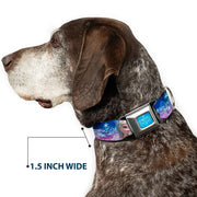 FROZEN Logo Full Color Blues Seatbelt Buckle Collar - Elsa the Snow Queen Poses/Castle & Snowy Mountains Blue-Pink Fade