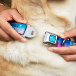FROZEN Logo Full Color Blues Seatbelt Buckle Collar - Elsa the Snow Queen Poses/Castle & Snowy Mountains Blue-Pink Fade