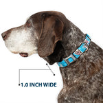 FROZEN Logo Full Color Blues Seatbelt Buckle Collar - Frozen Elsa Face/Action Pose/Snowflakes Blues/White