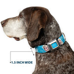 FROZEN Logo Full Color Blues Seatbelt Buckle Collar - Frozen Elsa Face/Action Pose/Snowflakes Blues/White