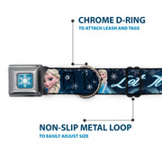 Frozen Snowflake Full Color Blue White Seatbelt Buckle Collar - Elsa the Snow Queen Poses/Snowflakes LET IT GO Blues/White