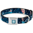 Load image into Gallery viewer, Frozen Snowflake Full Color Blue White Seatbelt Buckle Collar - Elsa the Snow Queen Poses/Snowflakes LET IT GO Blues/White
