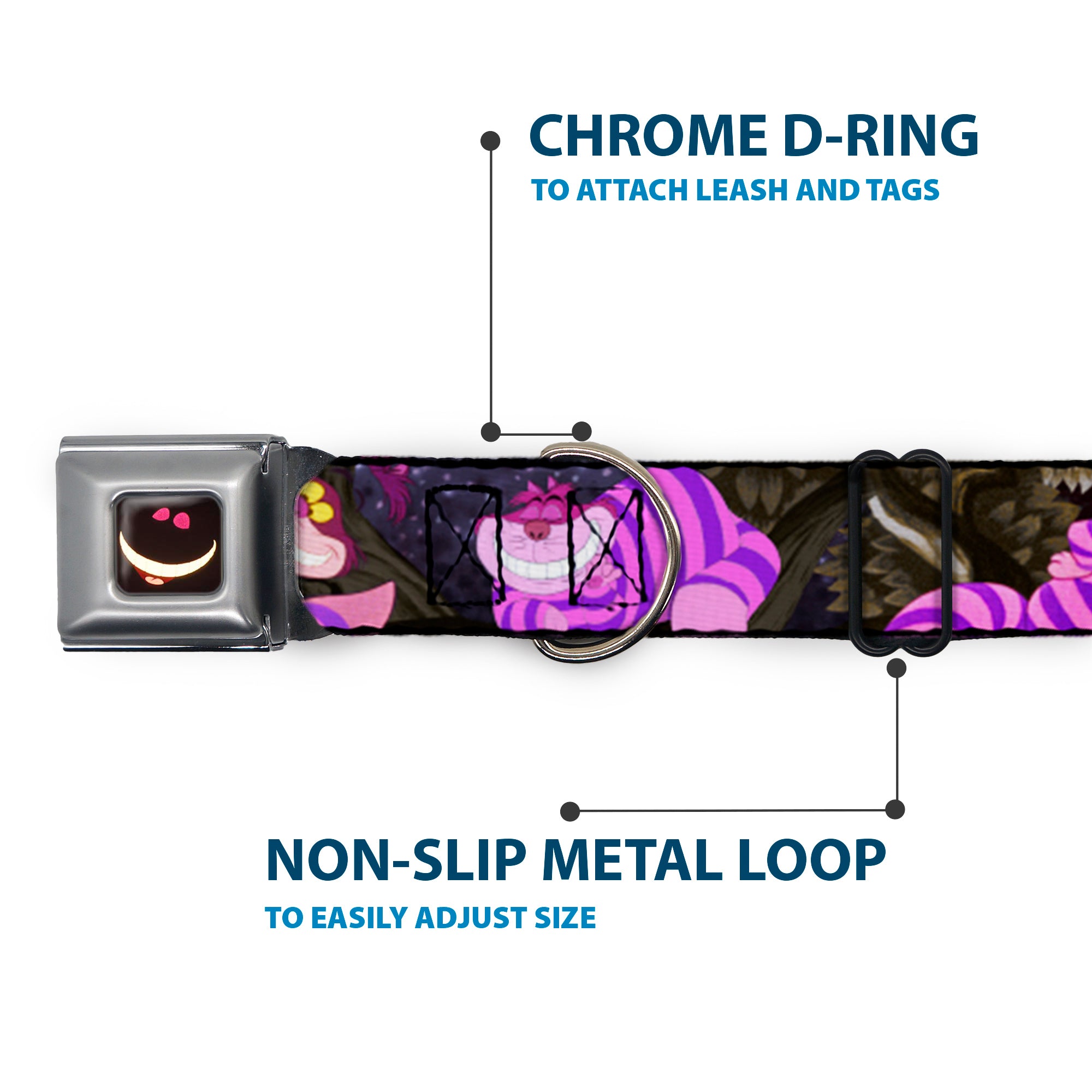 Cheshire Cat Eyes Smile Full Color Seatbelt Buckle Collar - Cheshire Cat Tree Poses
