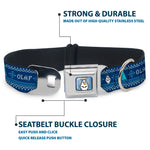 Olaf Face Snowflakes Stitch Full Color Blues White Seatbelt Buckle Collar - Olaf/Snowflakes Stitch Blues/White